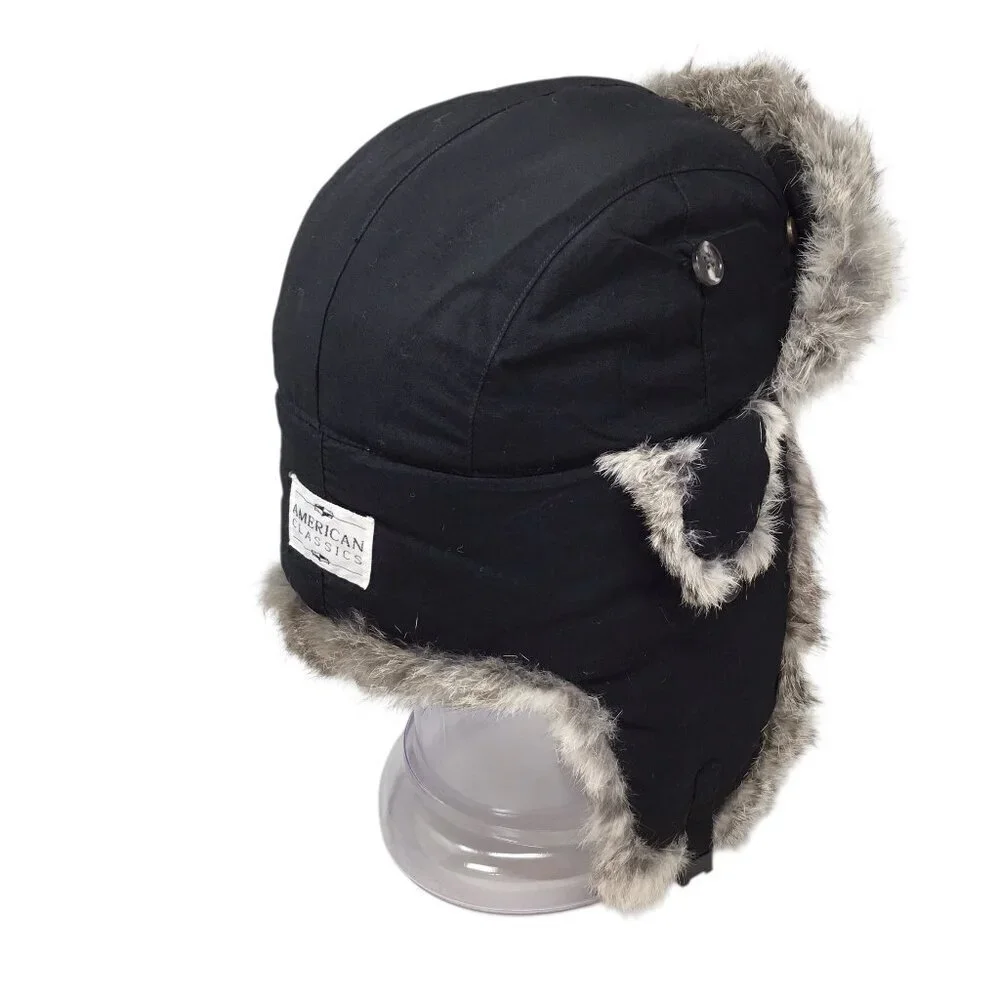 American Classics Real Rabbit Fur Trapper Hat Ear Flaps Insulated Sz M Aviator